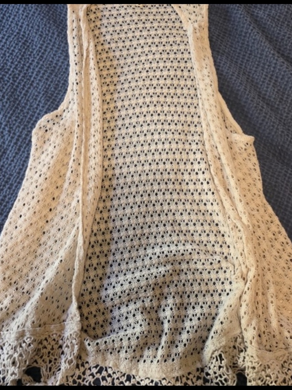 Monteau Cream Open-Weave Crochet Vest